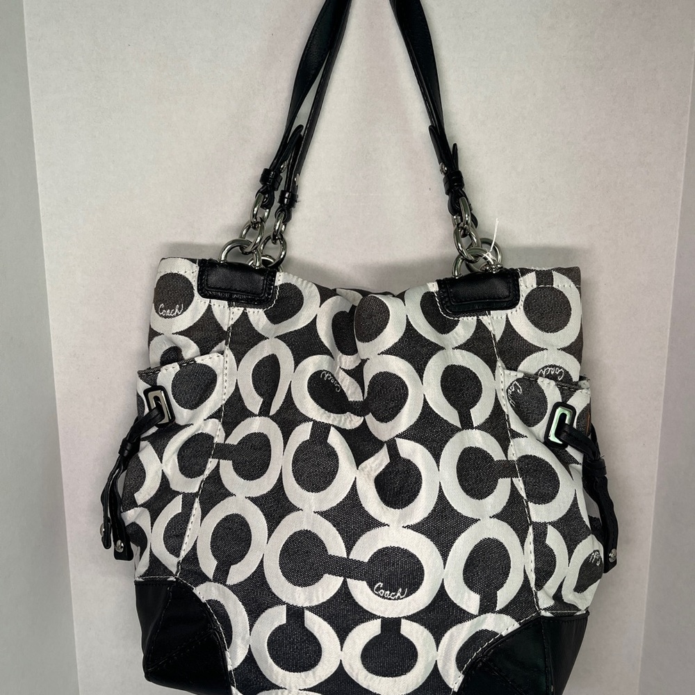 Coach Black and White Peyton OP signature bag